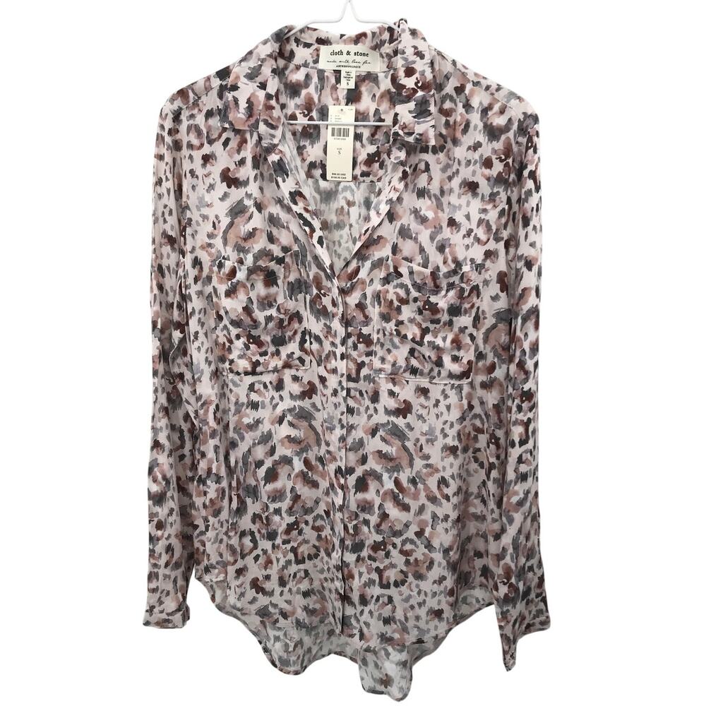 Cloth & Stone Anthropologie Print Sheer Button Down Blouse Womens S